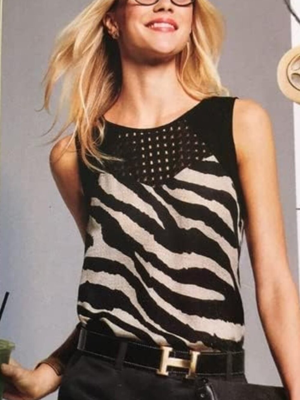 Cabi | Zebra Print Mixed Media Tank | Size L